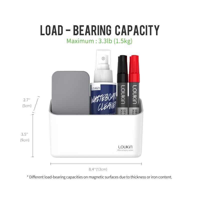 loukin Magnetic Marker Holder Set  Dry Erase Marker Holder  Dry Erase Accessory Tray Set (Includes 1 Eraser  1 Cleaner  2 Dry Erase Markers)  Ideal for Office  School or Home Use(White) - Image 5